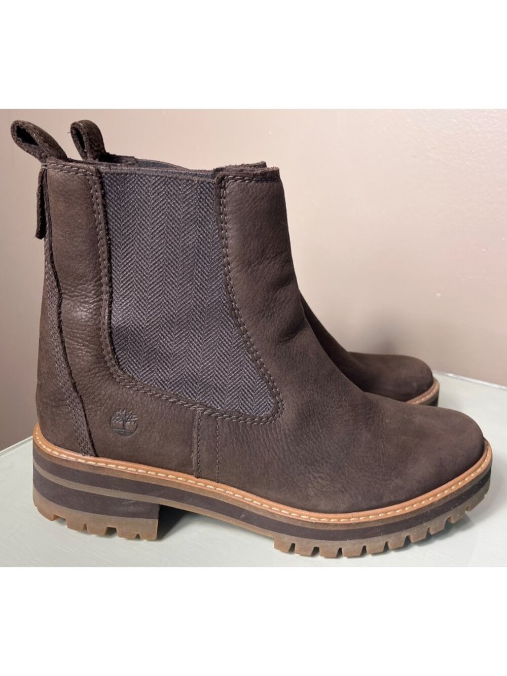 Timberland Courmayeur Valley Boots Chelsea Brown Lug Chunky Sole Rugged Wom 9.5 - Picture 9 of 11